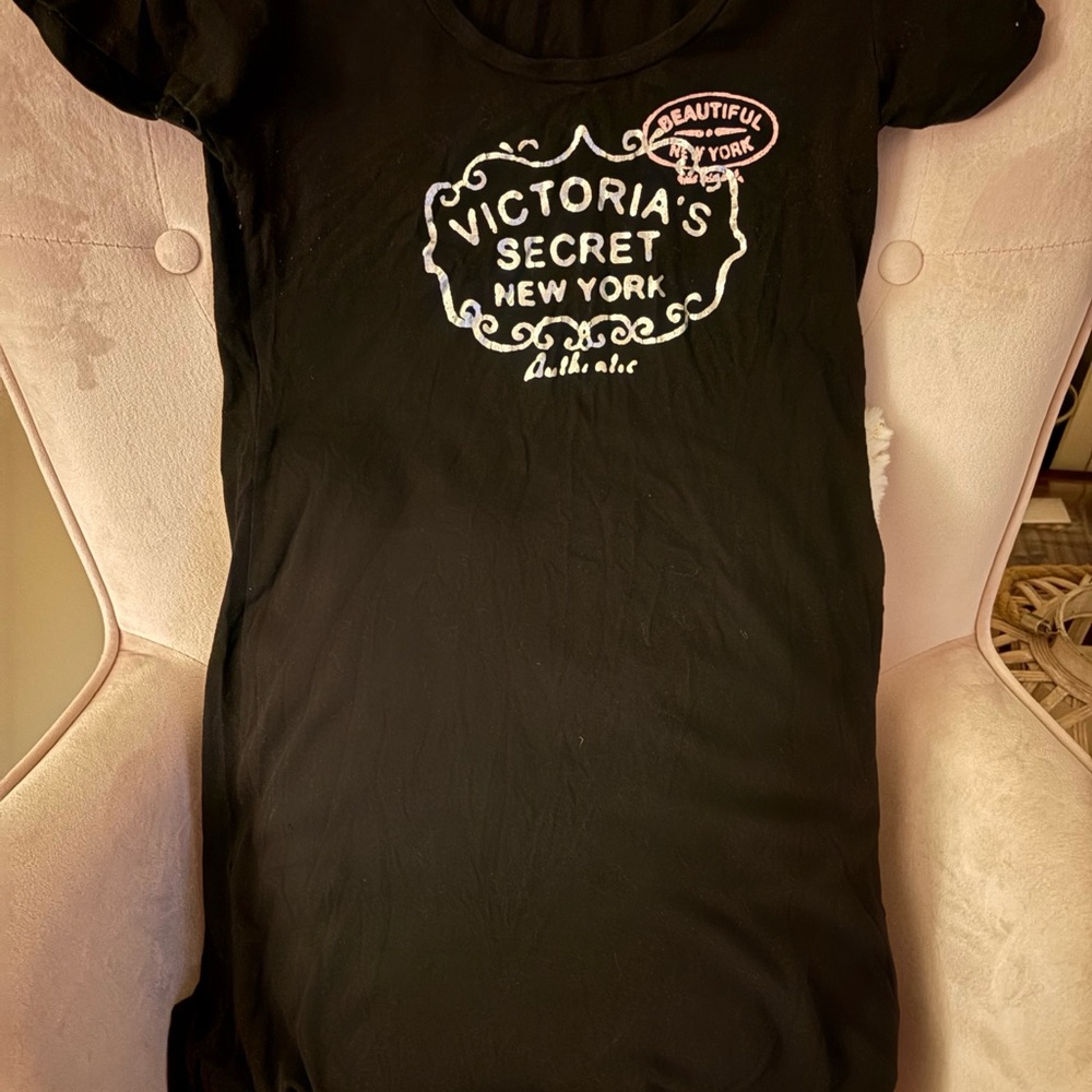 Victoria's Secret Black Tee with Pink and White Accents